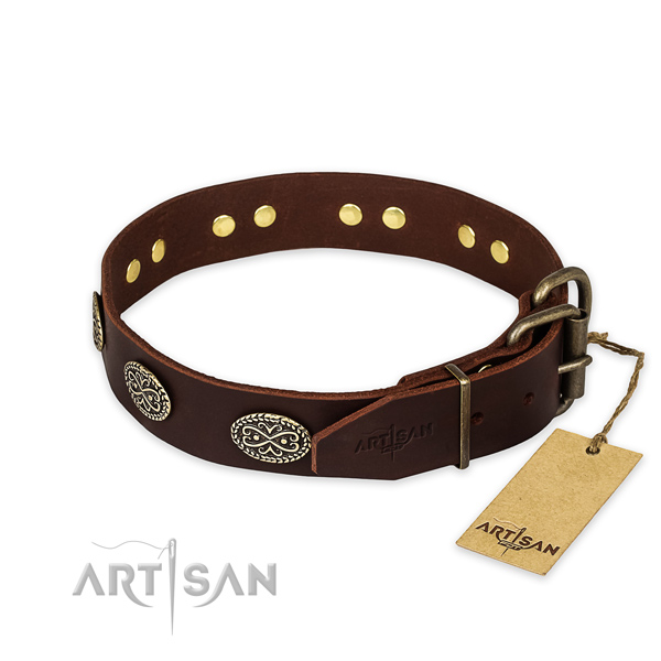 Rust-proof traditional buckle on genuine leather collar for your beautiful pet