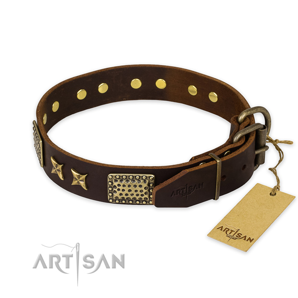 Durable hardware on full grain natural leather collar for your handsome doggie