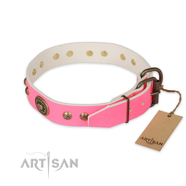 Rust-proof hardware on full grain genuine leather collar for daily walking your canine