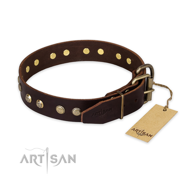 Rust-proof buckle on leather collar for your lovely pet