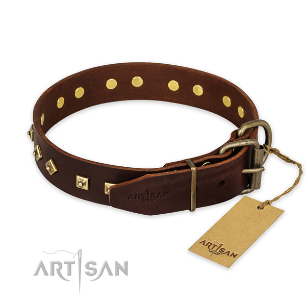 Strong buckle on genuine leather collar for basic training your dog