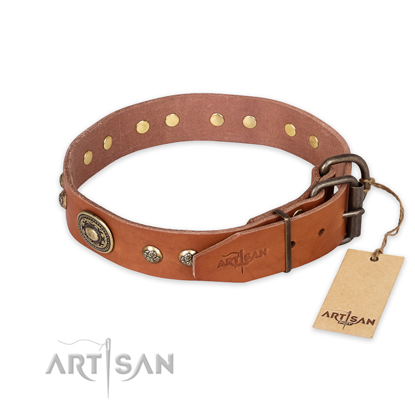 Rust-proof fittings on genuine leather collar for basic training your doggie