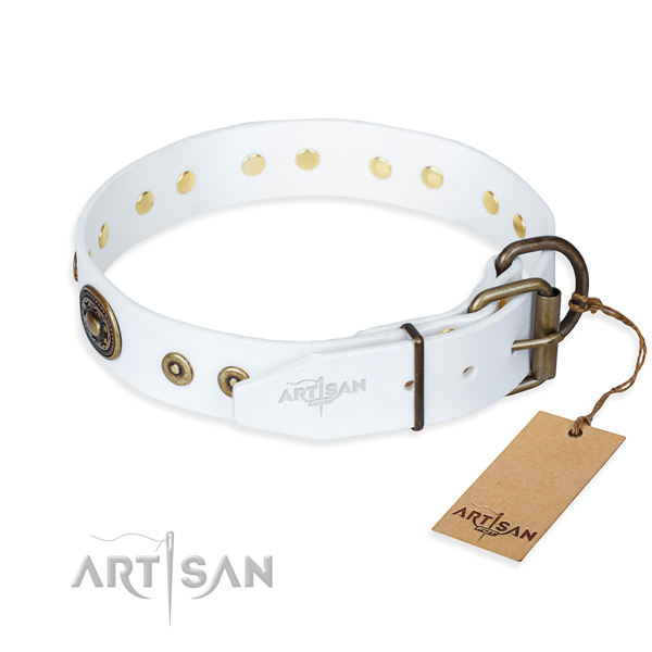 Full grain natural leather dog collar made of top notch material with strong decorations