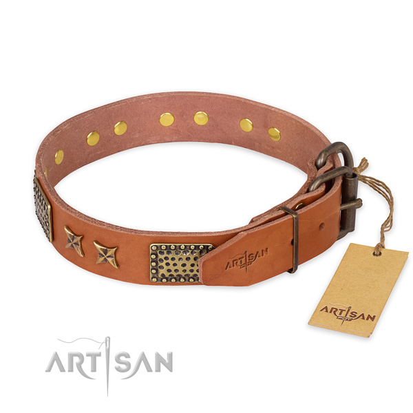 Durable hardware on genuine leather collar for your lovely four-legged friend