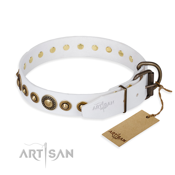 Flexible full grain natural leather dog collar made for everyday walking