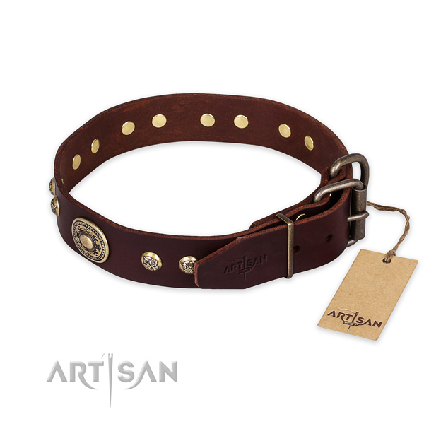 Reliable hardware on genuine leather collar for walking your doggie