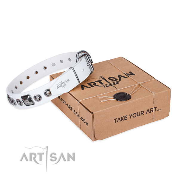Soft to touch natural genuine leather dog collar crafted for daily walking