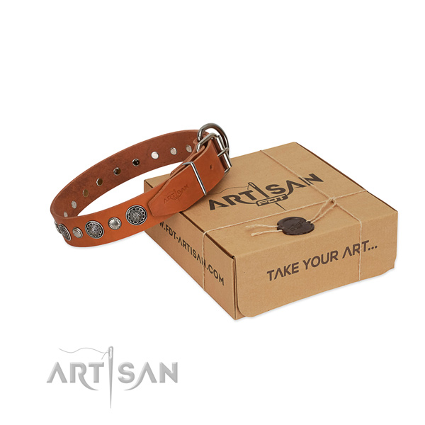 Reliable full grain natural leather dog collar with amazing studs