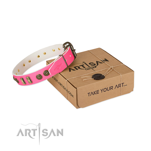 Durable buckle on full grain genuine leather dog collar for your doggie