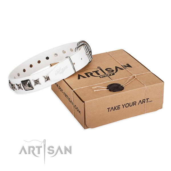 Comfy wearing leather dog collar with studs