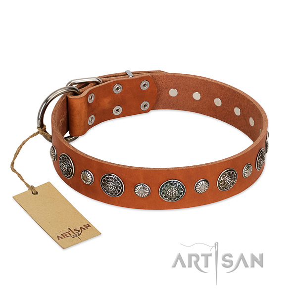 High quality full grain genuine leather dog collar with corrosion proof D-ring