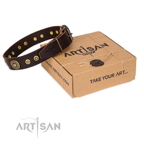 Full grain genuine leather dog collar made of best quality material with rust resistant hardware