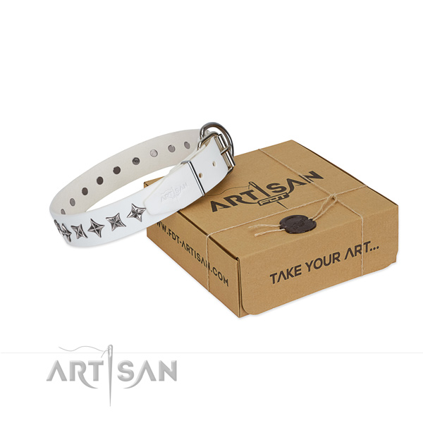 Quality full grain genuine leather dog collar with unique studs
