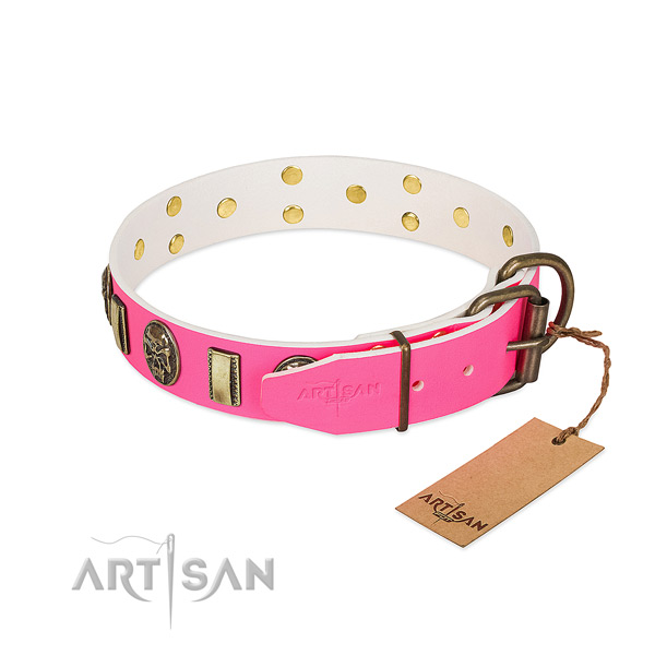Reliable fittings on natural genuine leather dog collar for your doggie