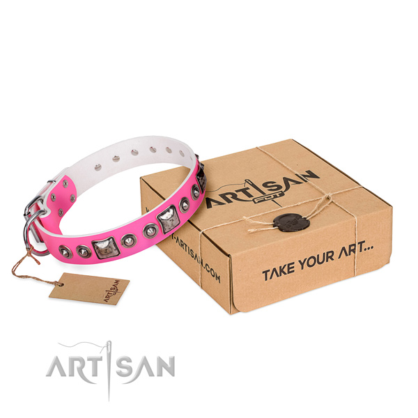 Top rate full grain genuine leather dog collar handcrafted for everyday walking