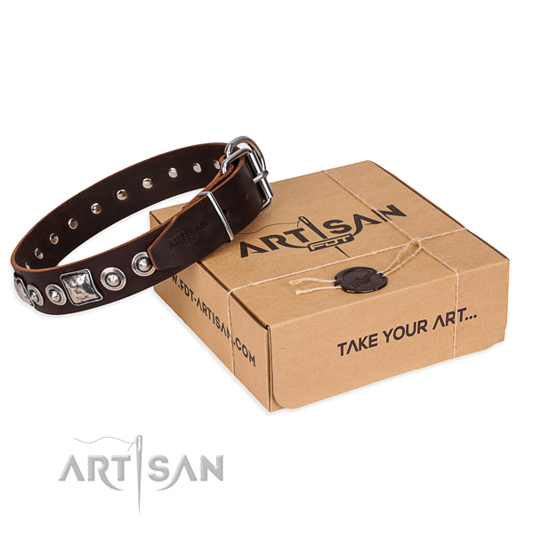 Genuine leather dog collar made of high quality material with corrosion proof buckle