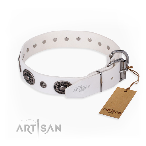 Soft to touch full grain leather dog collar crafted for comfy wearing