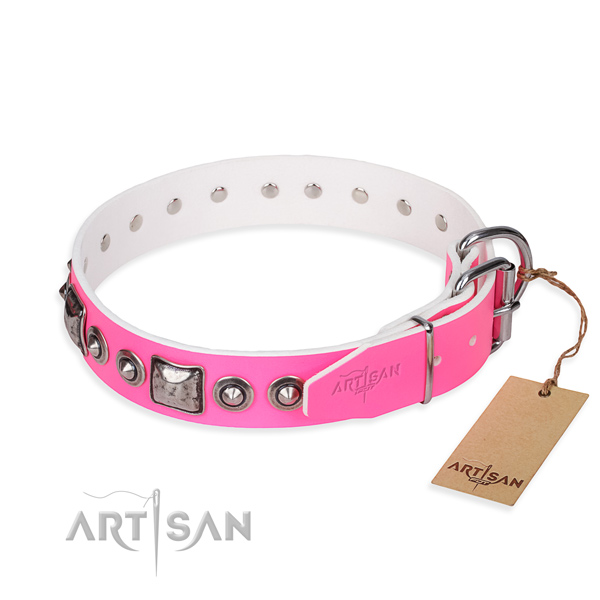 Reliable natural genuine leather dog collar handmade for daily use