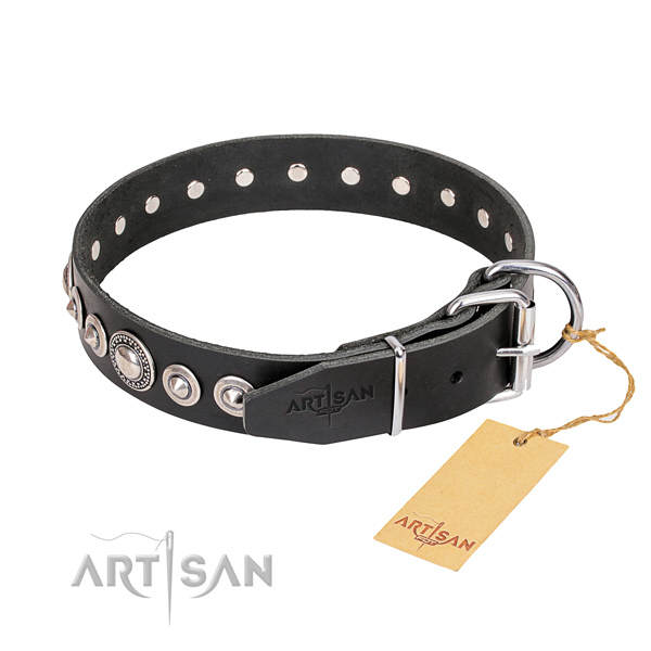 Finest quality decorated dog collar of full grain genuine leather