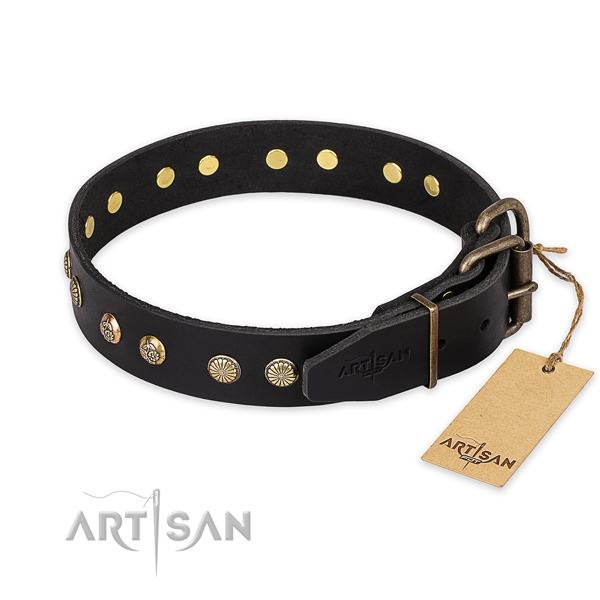 Reliable traditional buckle on full grain leather collar for your stylish four-legged friend