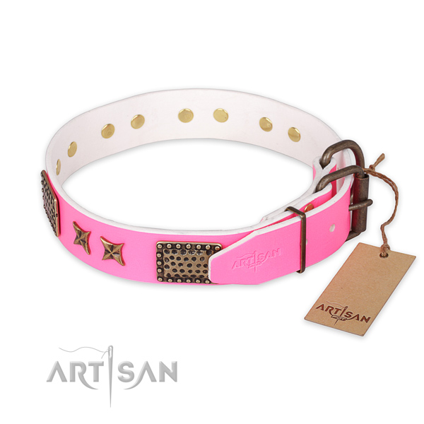 Durable D-ring on leather collar for your attractive doggie