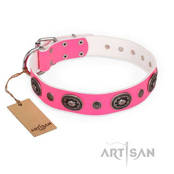 Soft to touch full grain genuine leather dog collar handmade for fancy walking