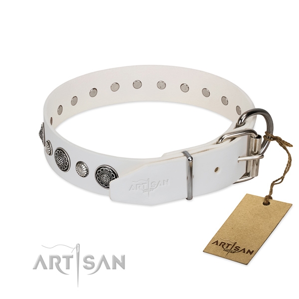 Quality full grain genuine leather dog collar with rust resistant D-ring