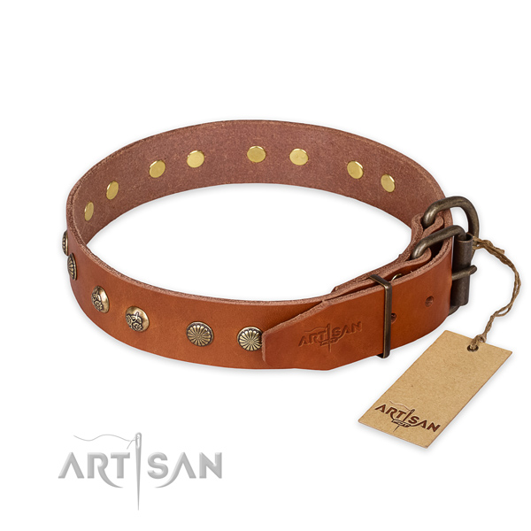 Rust-proof buckle on natural genuine leather collar for your beautiful four-legged friend