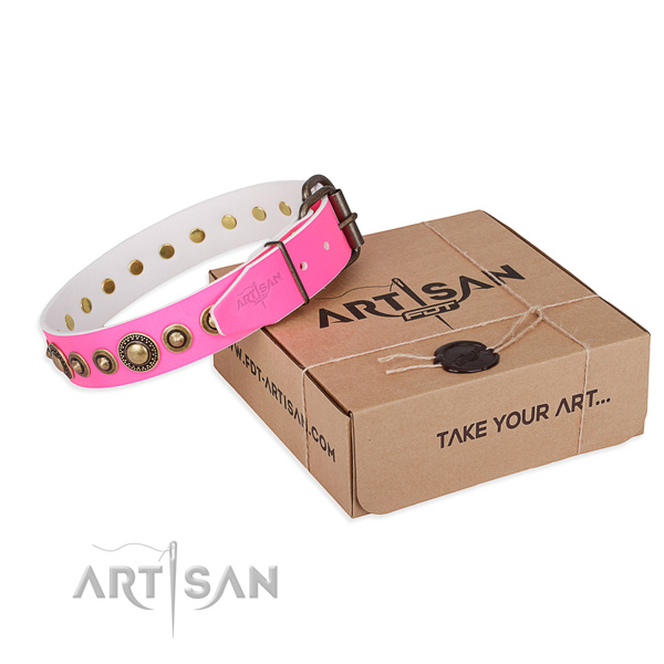 Best quality full grain natural leather dog collar made for fancy walking