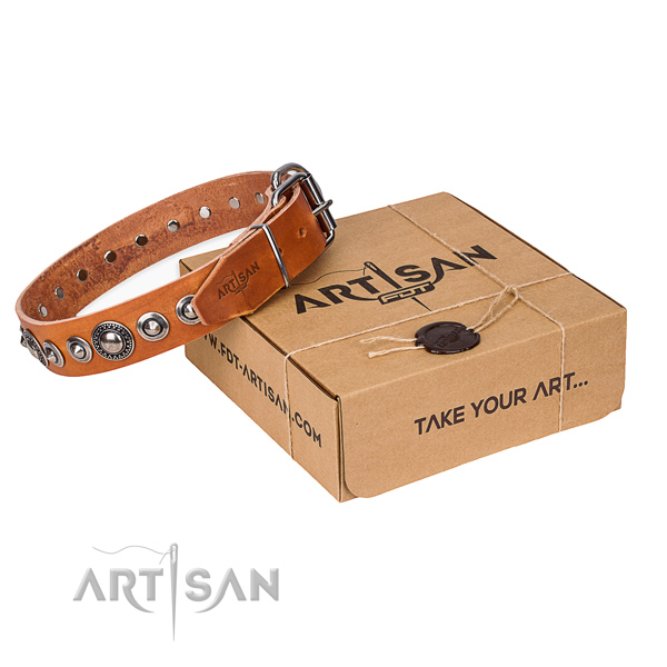 Genuine leather dog collar made of top rate material with corrosion proof buckle