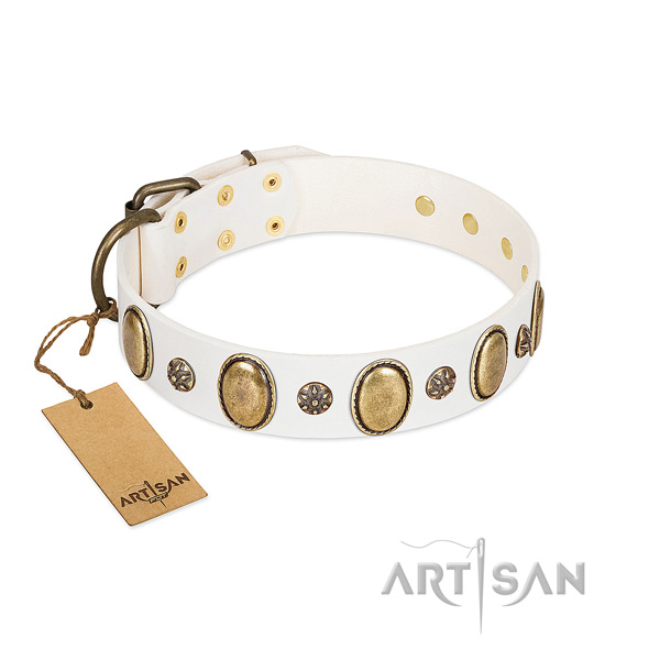 Comfortable wearing soft to touch natural genuine leather dog collar with studs