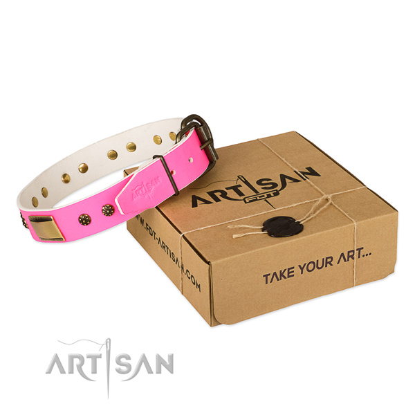 Easy adjustable full grain leather collar for your beautiful doggie