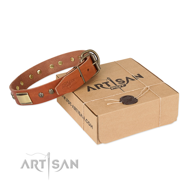 Amazing natural genuine leather collar for your beautiful pet