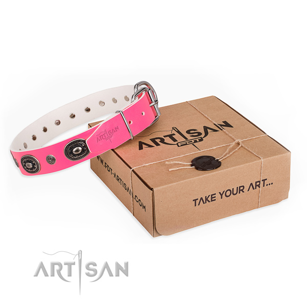 Top notch natural genuine leather dog collar handmade for stylish walking