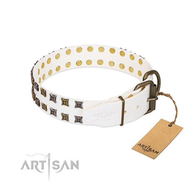 Reliable full grain natural leather dog collar crafted for your four-legged friend