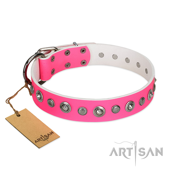 High quality full grain genuine leather dog collar with stylish design studs