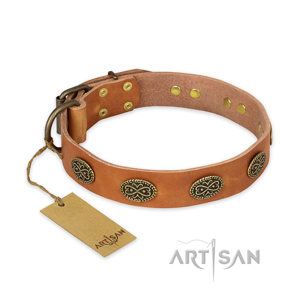 Fine quality full grain genuine leather dog collar with rust-proof D-ring