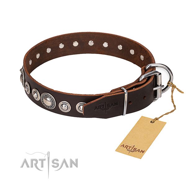 Leather dog collar made of high quality material with corrosion resistant hardware