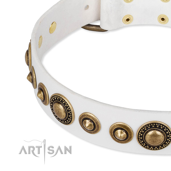 Quality natural genuine leather dog collar handcrafted for your lovely dog