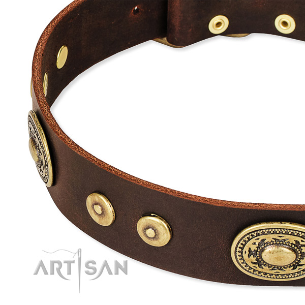 Embellished dog collar made of high quality full grain genuine leather
