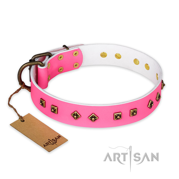 Exquisite genuine leather dog collar with strong traditional buckle