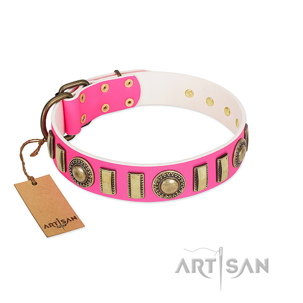 Easy wearing full grain natural leather dog collar with rust resistant buckle