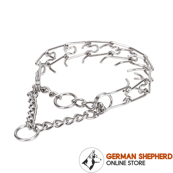 Prong collar of rust resistant stainless steel for ill behaved dogs