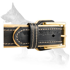 Nappa Padded Leather German Shepherd Collar with 2 Rows of Brass Spikes