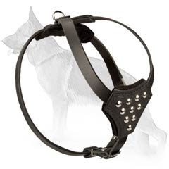 Ergonomic Leather German Shepherd Harness Decorated with Half-Ball Studs