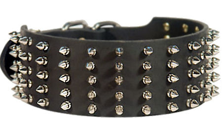 German Shepherd Leather Dog Collar Spikes 5 Rows