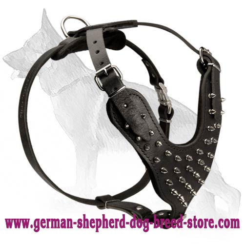 Spiked Leather Harness For German Shepherd Dog