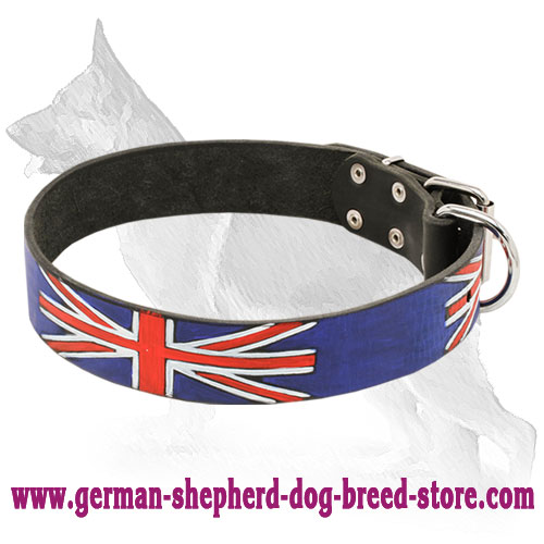 Painted Leather German Shepherd Collar with British Flag
