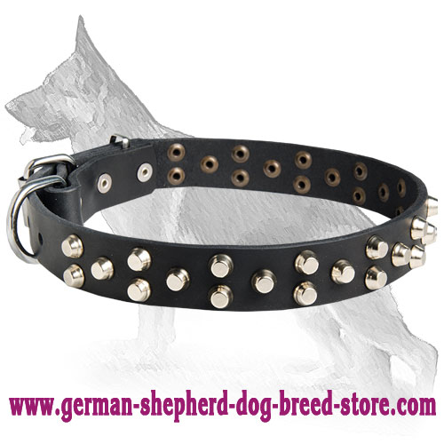 Leather German Shepherd Collar with Pyramids Three Rows