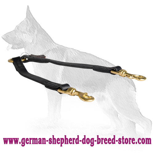 Stitched Leather German Shepherd Coupler for Walking 2 Dogs